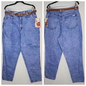 NWT Vintage Bill Blass Tapered Pleated Highrise Jeans Brown Belt VTG 90s Size 16